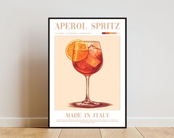 Aperol Spritz-poster, keukenprint, alcoholkunst aan de muur, cocktailprint, Aperol Spritz-cocktailprint, keukenmuurkunst, cocktailbarposter