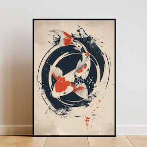 Vintage Japanese Koi Fish Poster, Japanese Print, Japanese Carp Fish Art, Carp Fish Poster, Oriental Decor, Japanese Art, Koi Carp Fish Art