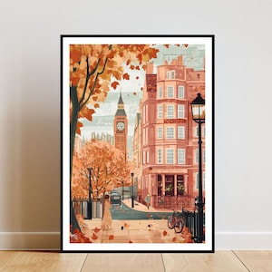 Cartaz de Londres, Impressão do Big Ben, Arte de Parede de Londres, Cartaz de Viagem, Impressão de Londres, Londres Inglaterra, Arte de Parede de Outono, Arte Pastel, Reino Unido, Arte da Grã-Bretanha