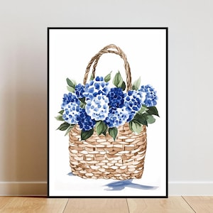 Blue Hydrangea Poster, Garden Print, Flower Wall Art, Flower Poster, Flower Print, Garden Wall Art, Flower Watercolour, Blue Flower Print