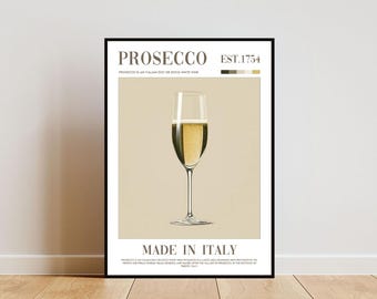 Prosecco Poster, Kitchen Print, Alcohol Wall Art, Champagne Print, Prosecco Print, Kitchen Wall Art, Cocktail Bar Poster, Champagne Poster