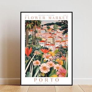 Porto Flower Market Poster, Porto Poster, Flower Market Print, Flower Wall Art, Botanical Poster, Floral Wall Art, Pink Flower Poster