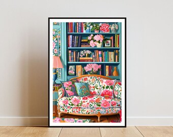 Book Poster, Book Print, Book Wall Art, Book Art Poster, Library Print, Living Room Poster, Flower Wall Art, Boho Wall Art, Floral Print
