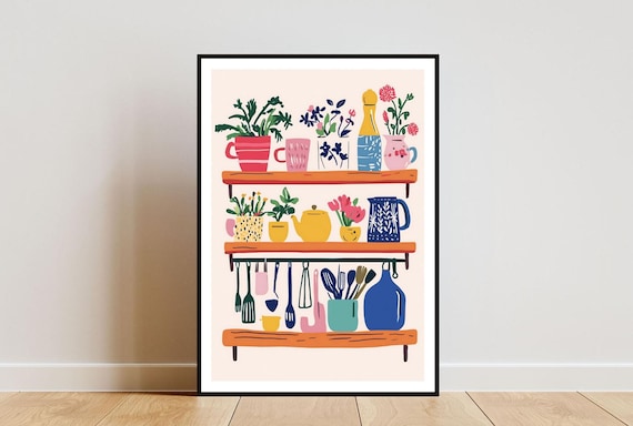Kitchen Poster, Kitchen Print, Kitchen Wall Art, Colourful Poster, Kitchen Utensils Print, Colourful Wall Art, Childs Poster, Kitchen Decor