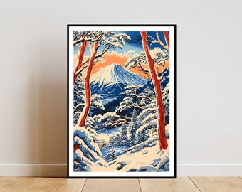 Mount Fuji Poster, Japanese Print, Mount Fuji Wall Art, Japanese Poster, Winter Wall Art, Japanese Art, Retro Japan Anime Art, Japan Poster