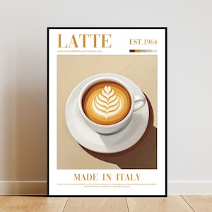 Latte Poster, Kitchen Print, Latte Wall Art, Caffe Latte Poster, Coffee Print, Latte Coffee Wall Art, Kitchen Wall Art, Kitchen Poster