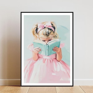 Girl Reading Book Poster, Book Print, Book Wall Art, Book Art Poster, Library Print, Living Room Poster, Vintage Wall Art, Book Painting
