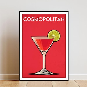 Cosmopolitan Poster, Küchendruck, Alkohol Poster, Cocktail Print, Cosmopolitan Cocktail Druck, Küchenkunst, Cocktailbar Poster, Pink Art