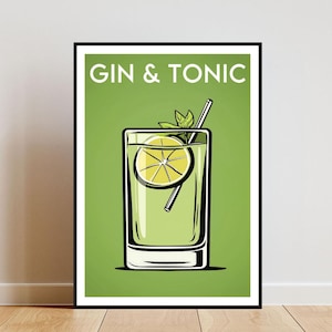 Póster de gin tonic, impresión de cocina, póster de alcohol, impresión de cóctel, impresión de cóctel de gin tonic, póster de cocina, póster de bar de cócteles