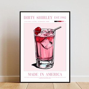 Dirty Shirley Poster, Küchendruck, Alkohol Wandkunst, Cocktail Poster, Dirty Shirley Cocktail Print, Küchen Poster, Cocktailbar Poster