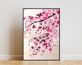 Japanese Cherry Blossom Poster, Japanese Print, Japanese Flower Wall Art, Floral Poster, Cherry Blossom Print, Oriental Decor, Japanese Art
