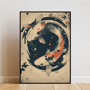 Vintage Japanese Koi Fish Poster, Japanese Print, Japanese Carp Fish Wall Art, Carp Fish Poster, Oriental Decor, Japanese Art, Koi Fish Art