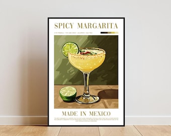 Spicy Margarita Poster, Kitchen Print, Alcohol Wall Art, Cocktail Print, Margarita Cocktail Print, Kitchen Wall Art, Cocktail Bar Poster