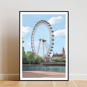 London Eye Poster, London Eye Print, London Wall Art, Travel Poster, London Print, London England, London Eye Wall Art, UK, Britain Art