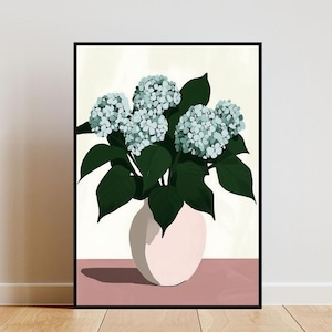 Blue Hydrangea Poster, Hydrangea Print, Botanical Print, Flower Print, Flower Poster, Tropical Poster, Boho Print, Hydrangea Wall Art