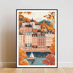 Póster de Estocolmo, impresión de Escandinavia, arte mural de Suecia, póster de viaje, impresión sueca, Estocolmo, Suecia, Estocolmo, arte pastel, póster de otoño
