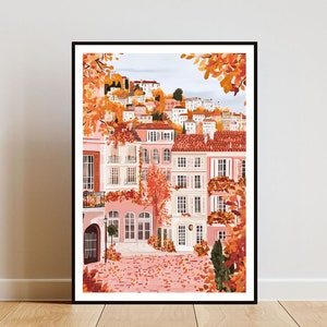 Bonito póster, bonita impresión, bonito arte mural, póster de viaje, impresión de Francia, bonito póster de Francia, arte mural francés, póster de otoño, póster del sur de Francia