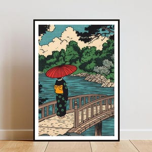 Vintage Japanese Bridge Poster, Japanese Print, Retro Japan Wall Art, Japanese Poster, Vintage Japanese Bridge Art, Retro Japanese Wall Art
