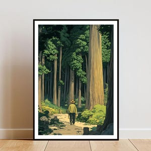 Vintage japanisches Waldplakat, japanischer Druck, Retro Japan Wandkunst, japanisches Plakat, Vintage japanische Waldkunst, Retro japanische Wandkunst