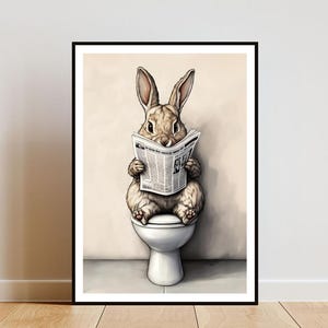 Rabbit On Toilet Poster, Toilet Poster, Bathroom Print, Rabbit Poster, Rabbit Wall Art, Toilet Print, Rabbit Bathroom Print, Rabbit Wall Art