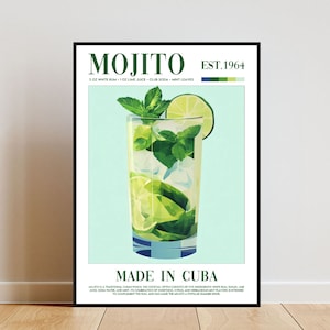 Mojito Poster, Küchendruck, Alkohol Wandkunst, Cocktail Druck, Mojito Cocktail Druck, Küchen Wandkunst, Cocktailbar Poster, Mojito Kunst