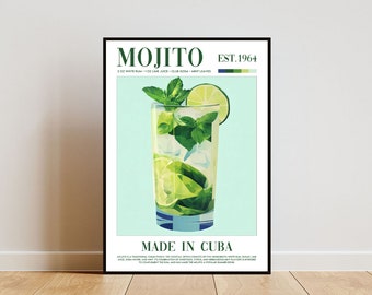 Mojito Poster, Kitchen Print, Alcohol Wall Art, Cocktail Print, Mojito Cocktail Print, Kitchen Wall Art, Cocktail Bar Poster, Mojito Art