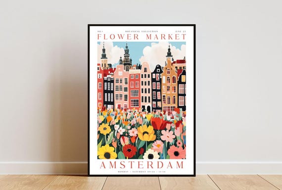 Amsterdam Flower Market Poster, Amsterdam Poster, Flower Market Print, Flower Wall Art, Botanical Poster, Floral Wall Art, Boho Home Decor