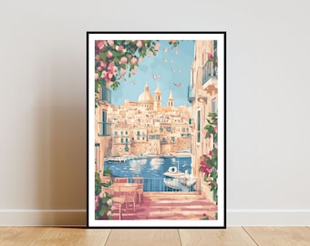 Valletta Poster, Valletta Print, Valletta Wall Art, Travel Poster, Malta Print, Valletta Malta Poster, Malta Poster, Malta Wall Art