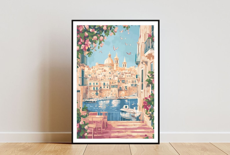 Valletta Poster, Valletta Print, Valletta Wall Art, Travel Poster, Malta Print, Valletta Malta Poster, Malta Poster, Malta Wall Art image 1
