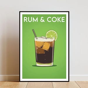 Rum And Coke Poster, Kitchen Print, Alcohol Poster, Cocktail Print, Rum And Coke Cocktail Print, Kitchen Poster, Cocktail Bar Poster