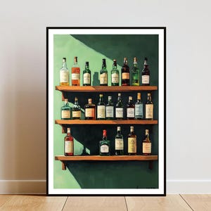 Retro Cocktailbar Poster, Küche Druck, Weinbar Wandkunst, Grüne Kunst, Alkohol Poster, Cocktail Kunst, Vintage Küchenkunst, Alkohol Malerei