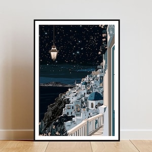 Santorini-poster, Santorini-print, kunst aan de muur Griekenland, reisposter, Griekse print, Santorini-Griekenland, Santorini-muurkunst, kerstmuurkunst