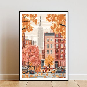 New York Poster, New York Poster, New York Druck, Amerika Wandkunst, Herbst Kunst, USA Druck, Empire State Building USA, New York Kunst, Pastell Kunst, USA