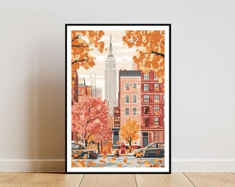 New York Poster, New York Print, America Wall Art, Autumn Art, USA Print, Empire State Building USA, New York Art, Pastel Art, United States