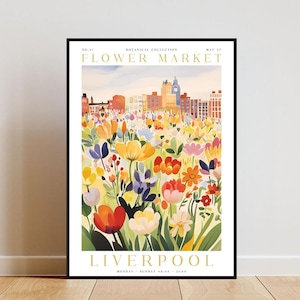 Liverpool Flower Market Poster, Liverpool Poster, Flower Market Print, Flower Wall Art, Botanical Poster, Floral Art, Yellow Flower Poster