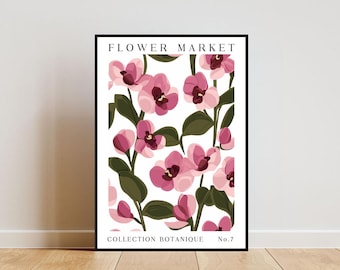 Poster del mercato dei fiori di orchidea, poster di orchidea, stampa del mercato dei fiori, arte murale floreale, poster botanico, arte murale floreale, poster di fiori viola