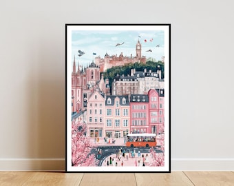 Edinburgh Poster, Edinburgh Castle Print, Edinburgh Wall Art, Travel Poster, Edinburgh Print, Edinburgh Scotland, UK Wall Art, Pastel Art