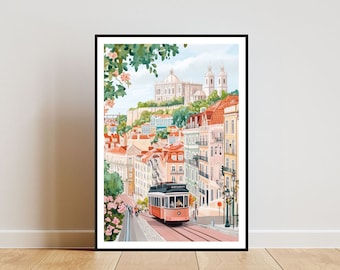 Lisbon Poster, Lisbon Tram Print, Portugal Wall Art, Travel Poster, Portugal Print, Lisbon Portugal, European Wall Art, Pastel Art, Europe