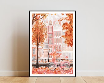 Amsterdam Poster, Holland Print, Netherlands Wall Art, Travel Poster, Netherlands Print, Amsterdam Netherlands Wall Art, Autumn Poster