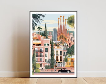 Barcelona Poster, Barcelona Cathedral Print, Spain Wall Art, Travel Poster, Spain Print, Barcelona Spain Print, Spanish Wall Art, Pastel Art