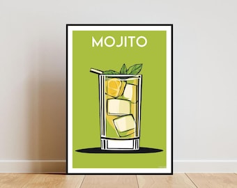 Mojito Poster, Kitchen Print, Alcohol Poster, Cocktail Print, Mojito Cocktail Print, Kitchen Wall Art, Cocktail Bar Poster, Mojito Print