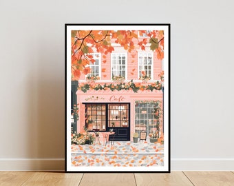 Cafe Poster, Autumn Print, Cafe Wall Art, French Cafe Art Poster, Coffee Print, Cafe, Coffee Wall Art, Vintage Poster, Pastel Art, Cafe Art