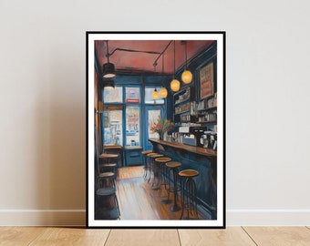 Plakat z kawiarnią w stylu vintage, wydruk kuchenny, sztuka ścienna z kawą, plakat ze sztuką kawy, wydruk z kawiarnią, plakat z kawiarnią, nowojorska kawiarnia, plakat do kuchni
