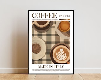 Poster retrò sul caffè, stampa da cucina, arte murale sul caffè, poster sul cibo, stampa sul caffè, arte del caffè, arte murale sulla cucina, poster da cucina, arte murale sul tè