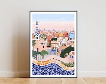 Barcelona Poster, Barcelona Print, Spain Wall Art, Travel Poster, Spain Print, Barcelona Spain, European Wall Art, Pastel Art, Catalonia Art