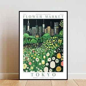 Poster bloemenmarkt Tokio, poster Tokio, bloemenmarkt print, bloemen kunst aan de muur, botanische poster, bloemen kunst aan de muur, poster gele bloem, poster bloemenmarkt
