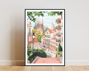Barcelona Poster, Barcelona Cathedral Print, Spain Wall Art, Travel Poster, Spain Print, Barcelona Spain, European Wall Art, Pastel Art