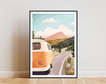Campervan Poster, Campervan Print, Campervan Wall Art, Travel Poster, Car Print, Car Poster, Living Room Poster, Caravan Poster, Car Art