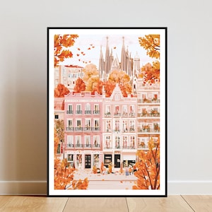 Póster de Barcelona, Impresión de la catedral de Barcelona, Arte mural de España, Póster de viaje, Impresión de España, Barcelona España, Arte mural europeo, Póster de otoño
