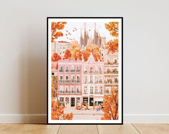 Barcelona Poster, Barcelona Cathedral Print, Spain Wall Art, Travel Poster, Spain Print, Barcelona Spain, European Wall Art, Autumn Poster